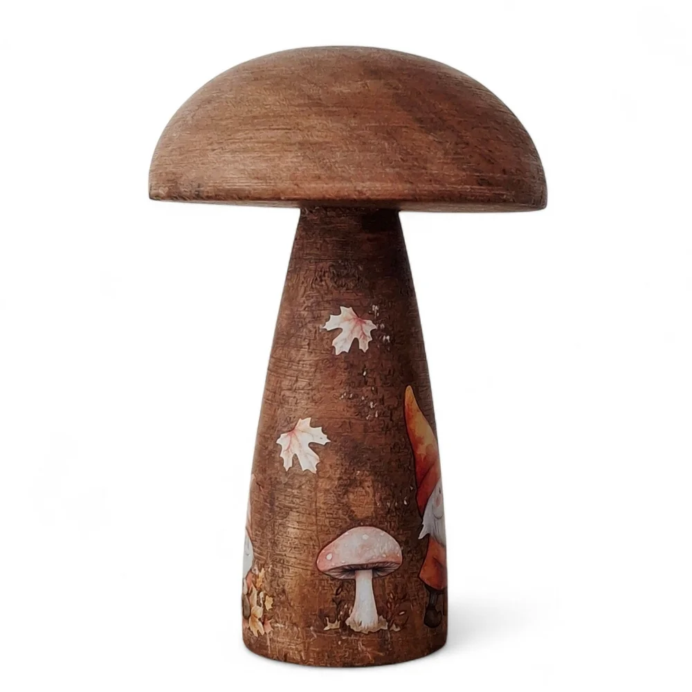 Fall Woodland Gnomes Crafted Wood Mushroom Shelf Sitter Tier Tray Tabletop Decor